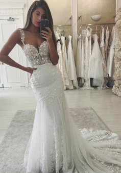 Vintage Mermaid Lace Wedding Dresses Bridal Gown