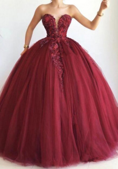 Sweetheart Burgundy ball gown prom dresses lace