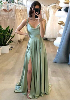 Spaghetti Straps Stylish Princess Style Silk Ruffles Sleeveless Prom Dresses