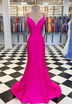 Trumpet/Mermaid V-neck Sleeveless Sweep/Brush Train Prom Dresses