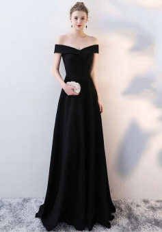 Simple black off shoulder long prom dress