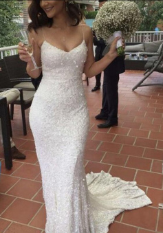 Sparkly Mermaid White Sequins Wedding Dress