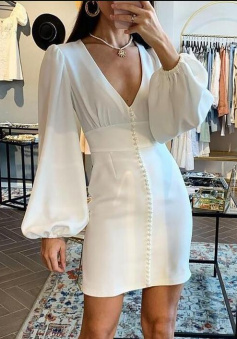 Deep V Neck Mini Evening Dress With Long Sleeve