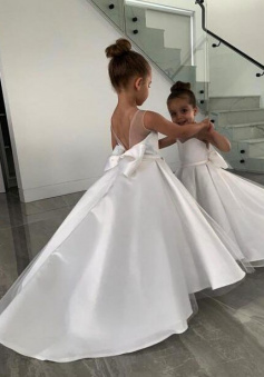 Simple White Satin Flower Girl Dresses for Wedding