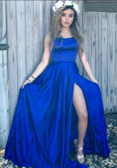 A-Line Spaghetti Straps Royal Blue Prom Dress