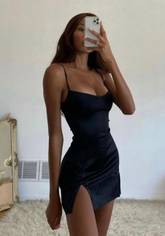 Sexy Bodycon Black Slit Satin Short Mini Dresses