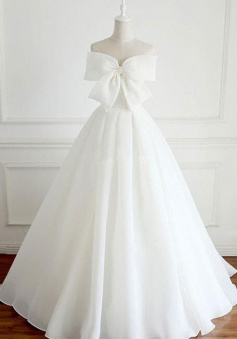 Simple White Wedding Dresses With Bow