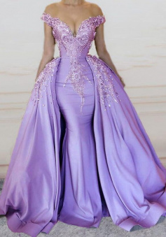Off Shoulder Mermaid long v neck evening gown with beading