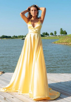 Popular A Line Yellow Cross Back Prom Dress
