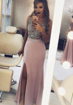 Sexy Floor Length Split Side Prom Dresses