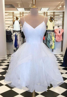 Cute V Neck White Short Prom Dresses