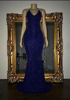 Mermaid Sleeveless Royal Blue Sequin Prom Dress