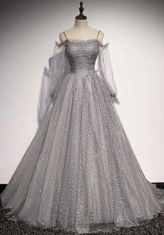Gray A line Prom Dress Evening Dress