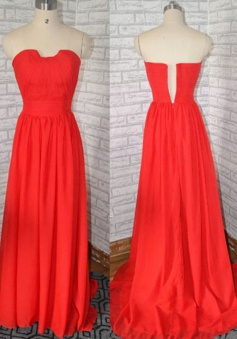 Decent Strapless Sweep Train Red Bridesmaid Dress Ruched