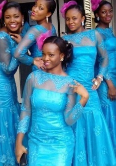 Crispy Bateau Long Sleeves Sheath Floor-Length Medium Turquoise Bridesmaid Dress with Appliques