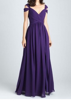 Stylish V-neck Floor-Length Purple Ruched Bridesmaid Dress Backless