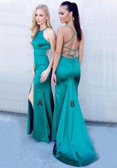 Mermaid Jewel Sleeveless Sweep Train Turquoise Prom Dress with Split