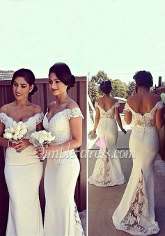 Elegant Mermaid Off-shoulder Long Bridesmaid Dress with Lace