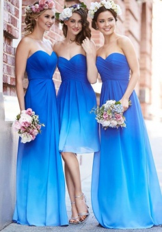 Elegant Sweetheart Floor Length Chiffon Blue Bridesmaid Dresses With Ruffles