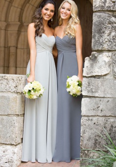 Modern A-line Sweetheart Ruched Floor-length Chiffon Bridesmaid Dress