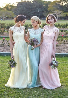 New Arrival Free Custom Cap Sleeve Long Lace Bridesmaid Dress