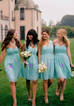 Timeless Sheath Sweetheart Knee Length Blue Bridesmaid Dress with Ruched