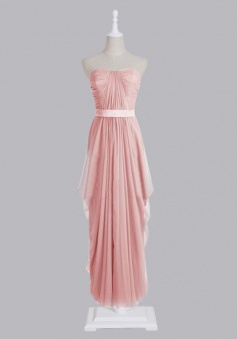 Hot-selling Strapless Zipper-up Long Chiffon Bridesmaid Dress