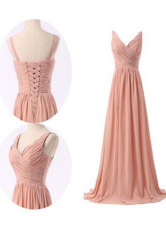 Simple V-neck Ruffles Long Chiffon Bridesmaid Dresses CHBD-70901