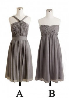 New Arrival Simple Grey Short A Line Chiffon Bridesmaid Dress CHBD-80046