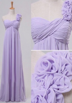 A-Line One-Shoulder Floor-Length Lavender Prom Dress with Flowers