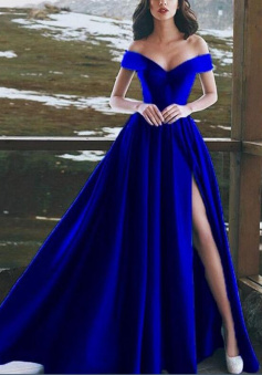 Floor-Length Princess A Line Sleeveless Off-the-Shoulder Satin Prom Dresses