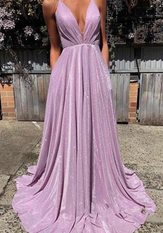 Mermaid V-neck Sleeveless V Neck Sweep/Brush Train Prom Dresses