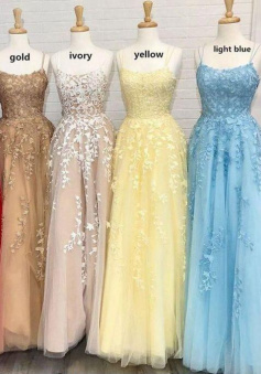 A Line Long Tulle Formal Prom Dress