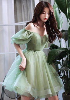 Off Shoulder Green Tulle Short Homecoming Dress Formal Dress