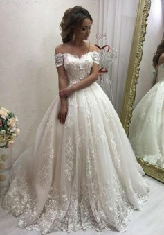 Off the Shoulder Ivory Lace Wedding Dresses