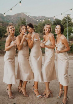 A Line Simple Tea Length Bridesmaid Dresses