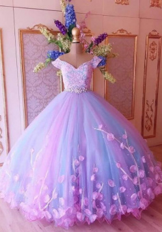 Off the Shoulder Pink and Blue Ball Gown Quinceanera Dresses