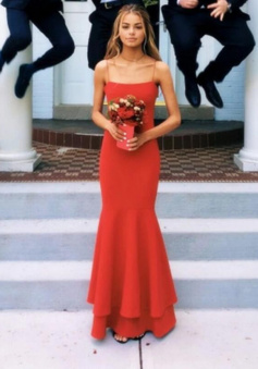 Spaghetti Straps Floor Length Red Formal Dresses