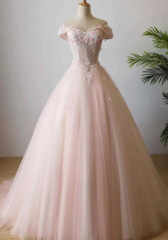 Off the Shoulder Pink Ball Gown Quinceanera Dresses