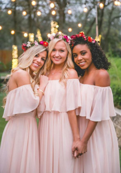 Off the Shoulder A Line Chiffon Bridesmaid Dresses