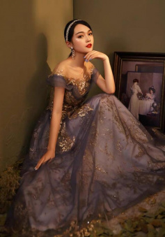 Off shoulder sparkly sequin prom dress