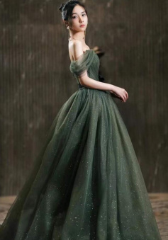 Off-Shoulder Fairy Green Party Dress