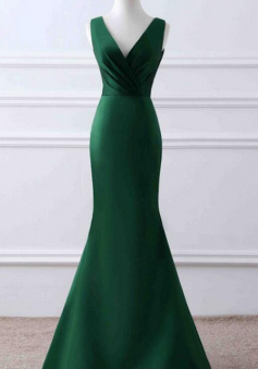 Floor Length V Neck Green Long Prom Dresses