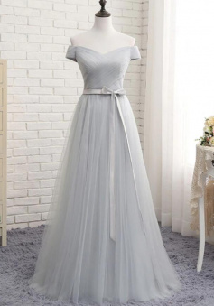 Off shoulder tulle long prom dress