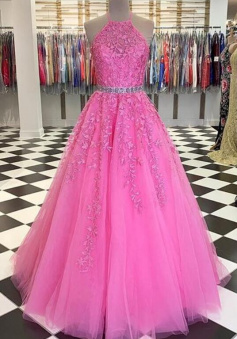 New Style Floor Length Pink Lace Prom Dress