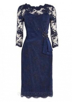 Royal Blue Jewel Neck Lace Knee Length Short Mother Of The Bride Dress ...