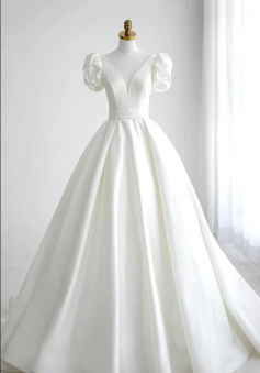 Vintage Ivory satin long mermaid wedding dress