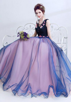 Princess V-Neck Sleeveless Appliques Lace Floor-Length Formal Dresses
