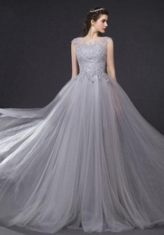 A-line Sleeveless Lace Tulle Prom Dress