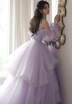 Princess Light Purple Tulle Layers Ball Gown Prom Dress